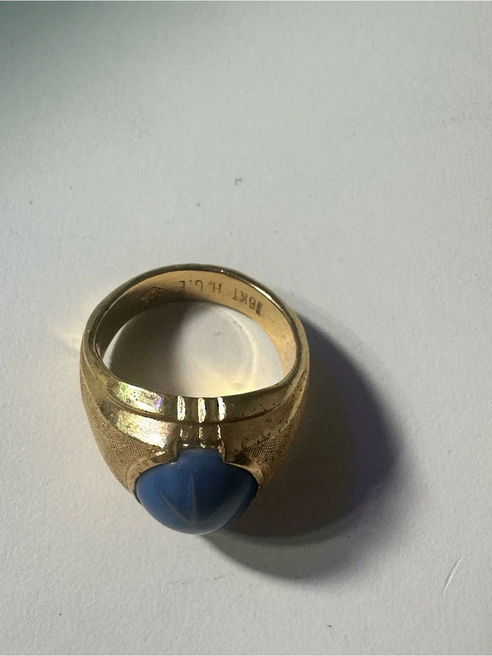 Gold-Tone electroplated size 7 Ring with Blue Oval sapphire men’st